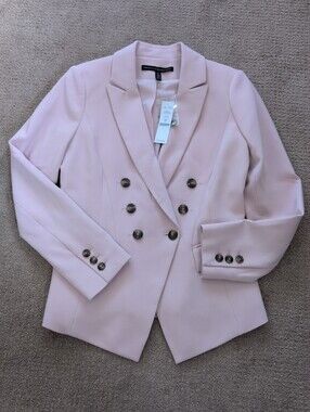 White House Black Market Double Breasted Tortoise Button Trophy Pink Blazer